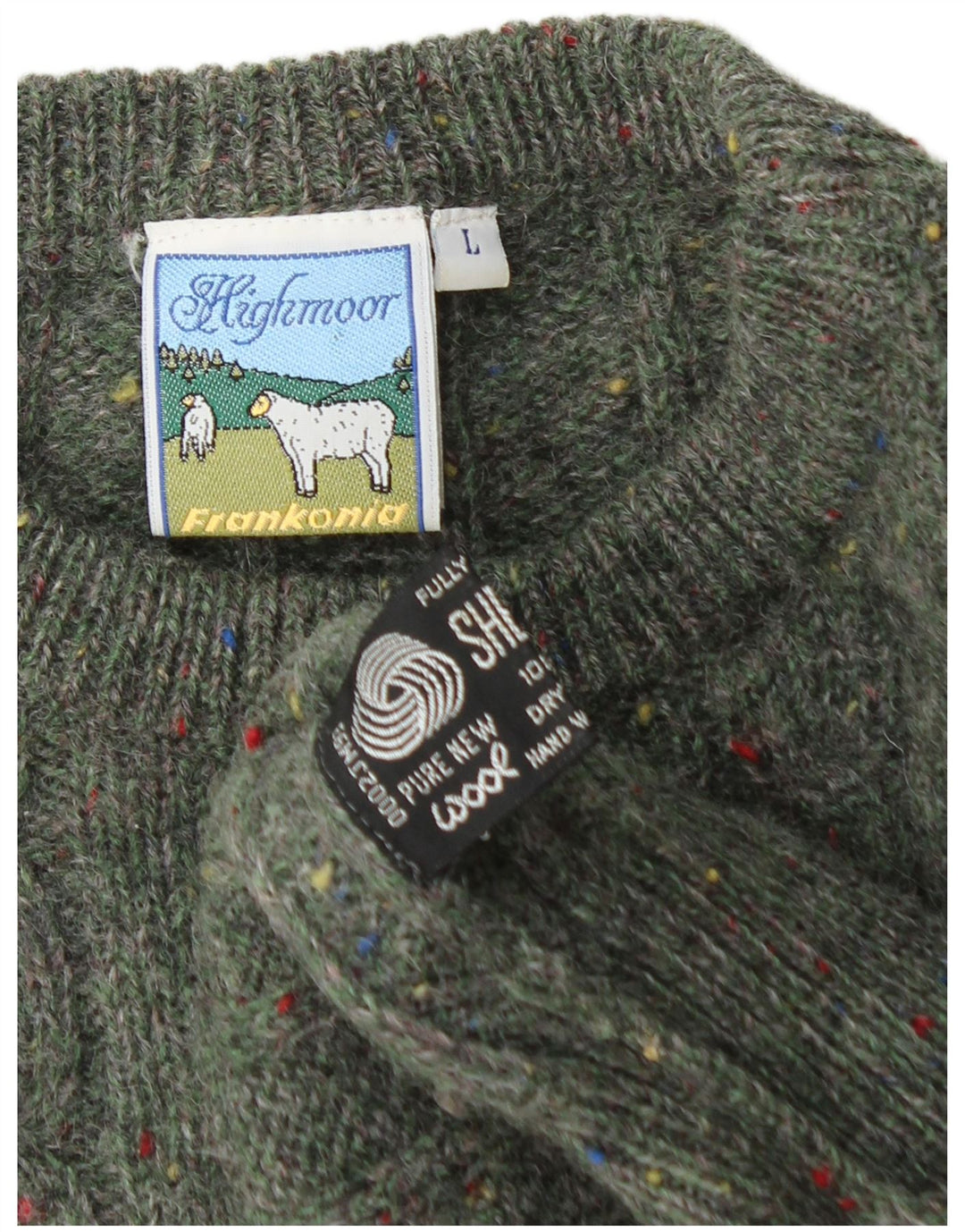 Highmoor Pull col bateau pour homme en laine mouchetée verte