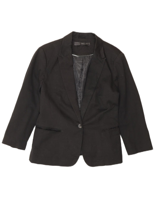 Zara Veste Blazer Femme Manches 3/4 1 Bouton UK 20 2XL Coton Noir