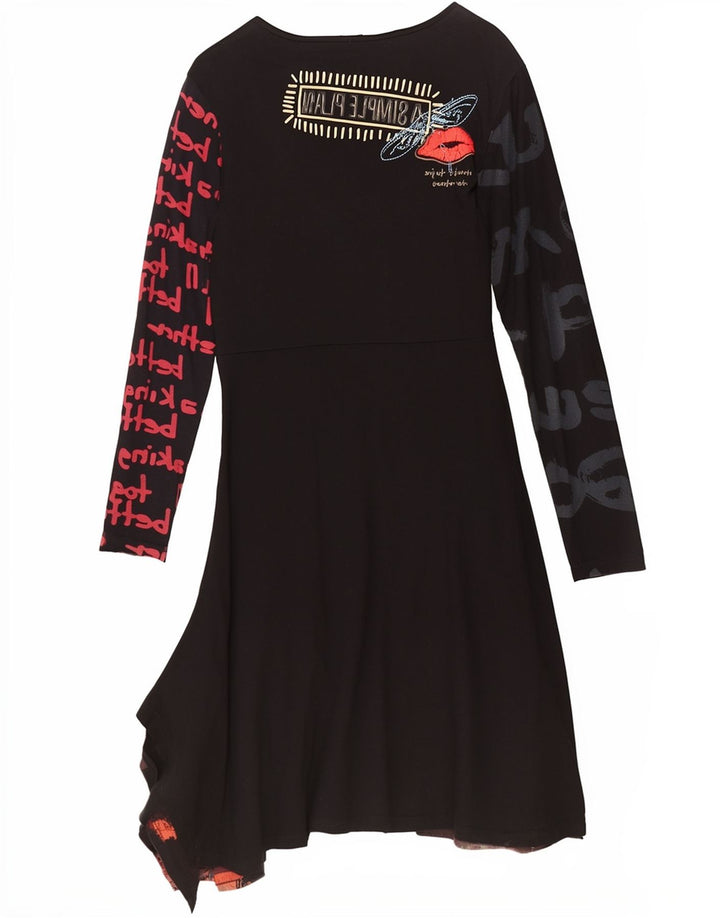 Desigual Femme Robe Asymétrique Graphique UK 18 XL Noir Patchwork