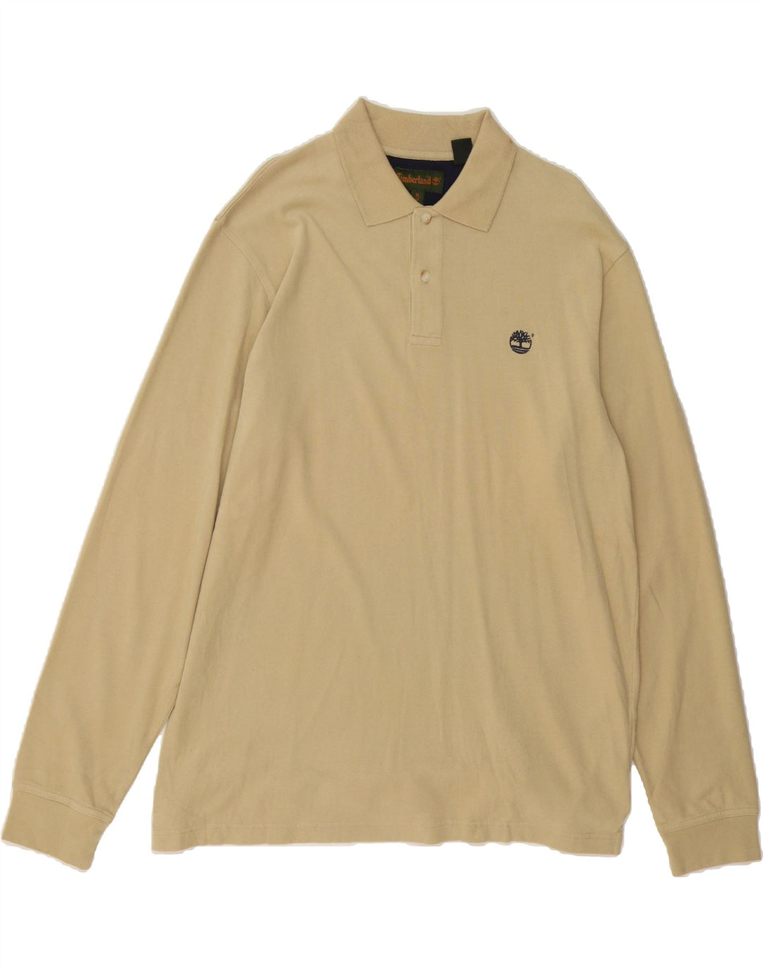 TIMBERLAND Mens Long Sleeve Polo Shirt Medium Beige Vintage Timberland and Second-Hand Timberland from Messina Hembry 