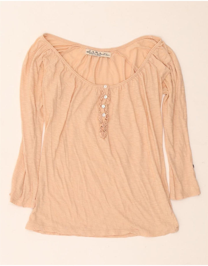 Zara Femme Top Manches Longues UK 12 Rose Moyen Moucheté