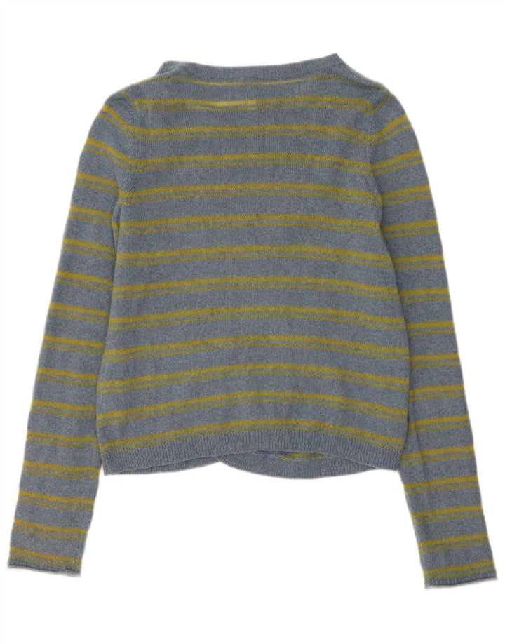 Pull Cardigan Ouvert White Stuff Femme UK 12 Coton Rayé Bleu Moyen