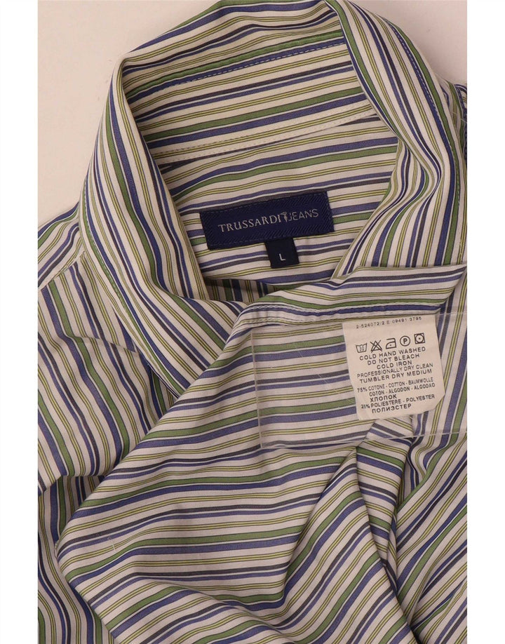 Trussardi Jeans Chemise Homme Large Rayée Multicolore En Coton