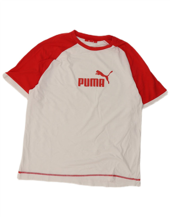 PUMA T-shirt graphique pour homme XL Blanc Colorblock Coton