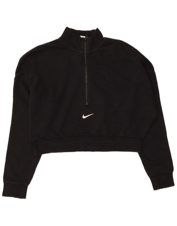 Nike Sweat-shirt court surdimensionné à col zippé pour femme UK 16 Large Noir