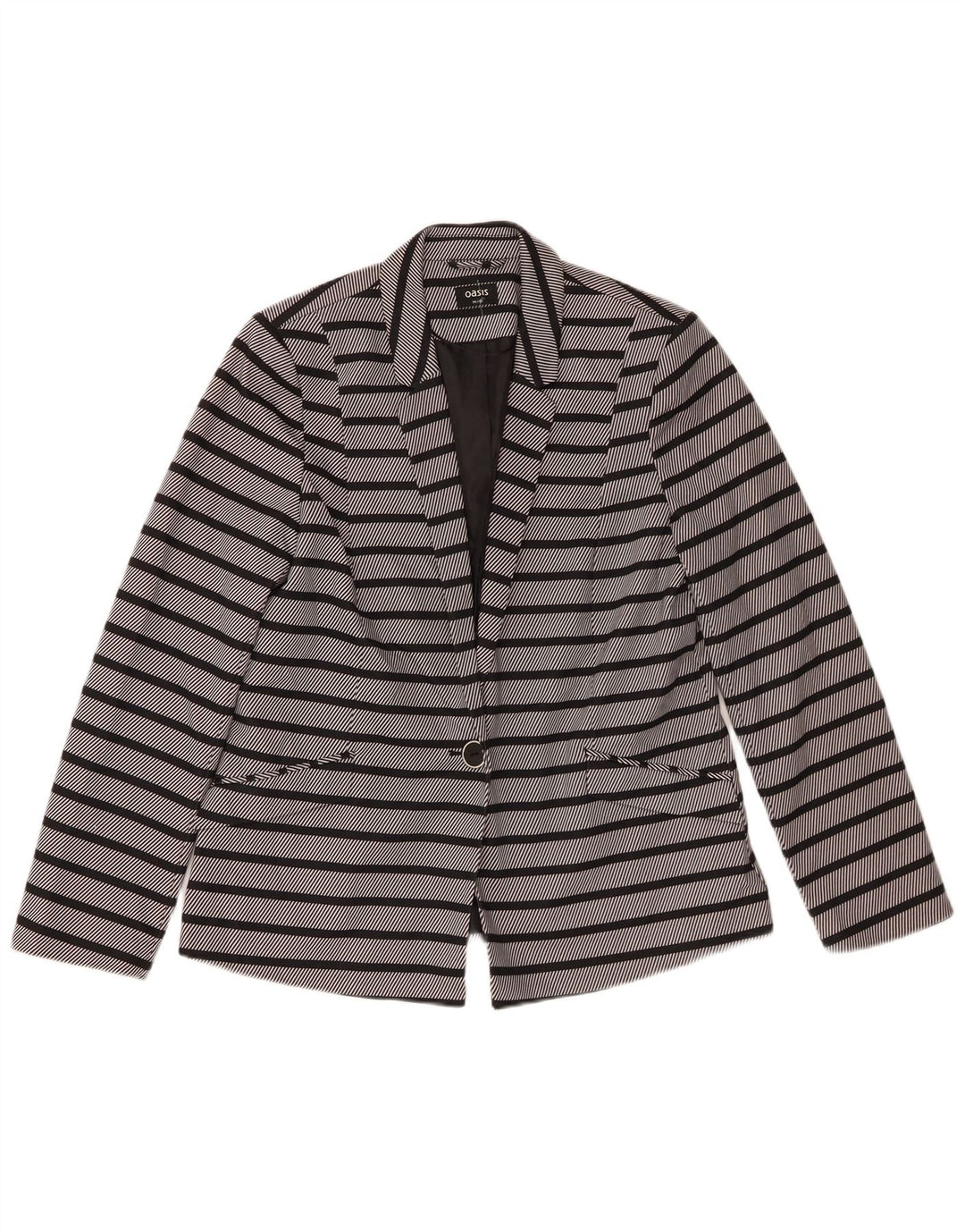 Oasis Veste Blazer 1 Bouton Femme UK 14 Polyester Rayé Gris Moyen