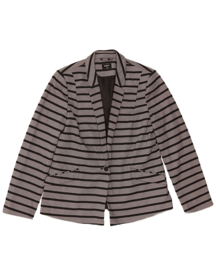 Oasis Veste Blazer 1 Bouton Femme UK 14 Polyester Rayé Gris Moyen
