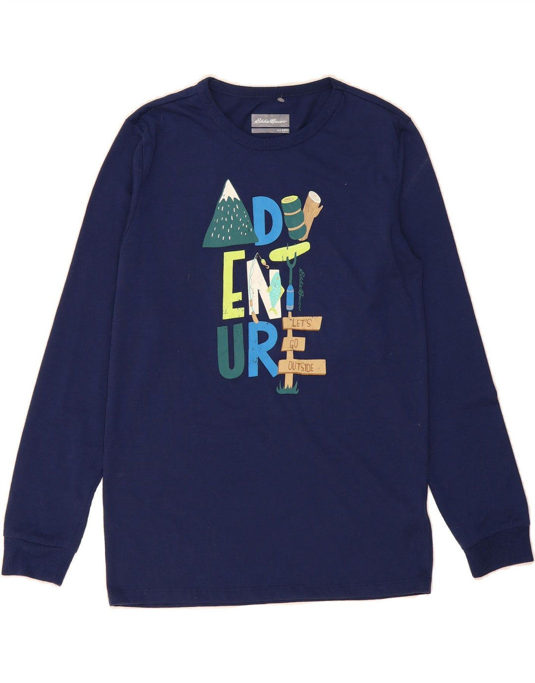 EDDIE BAUER Boys Graphic Top Long Sleeve 14-15 Years Large Navy Blue Vintage Eddie Bauer and Second-Hand Eddie Bauer from Messina Hembry 