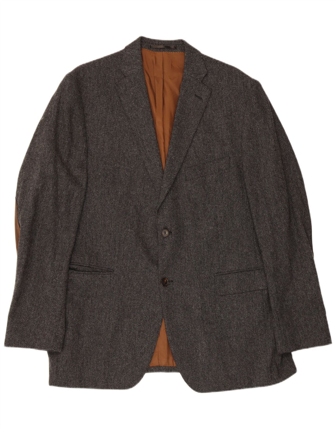 vintage Homme 2 Bouton Blazer Veste IT 56 3XL Gris Chevrons Laine