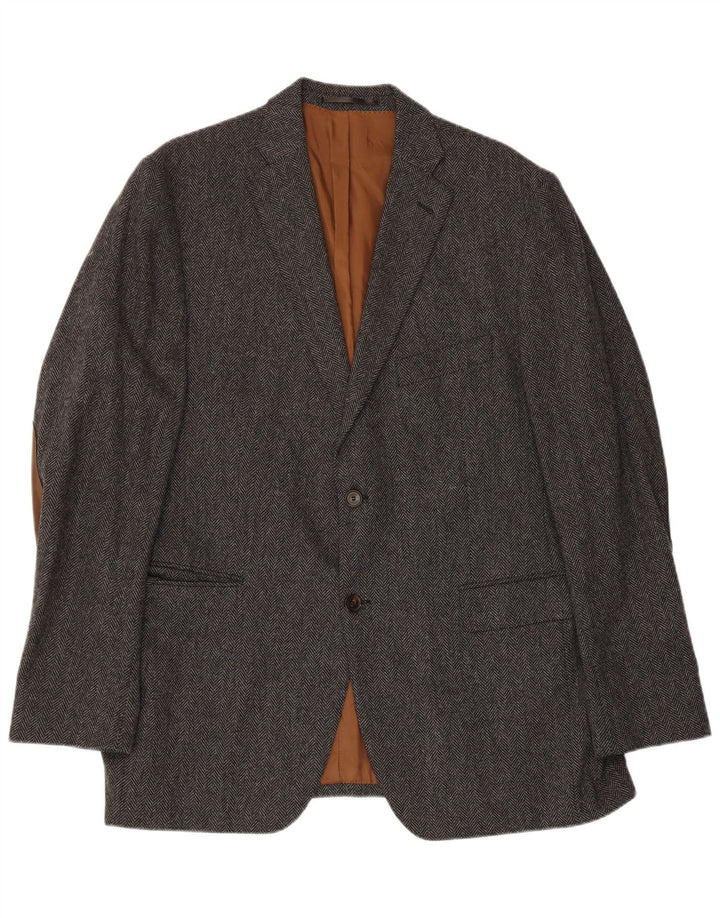 vintage Homme 2 Bouton Blazer Veste IT 56 3XL Gris Chevrons Laine