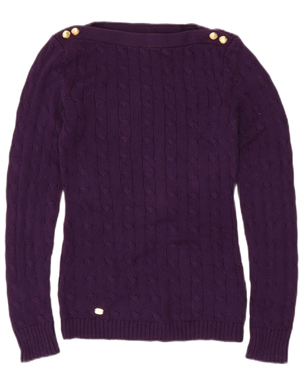 RALPH LAUREN Pull col bateau pour femme UK 2 2XS Violet Coton