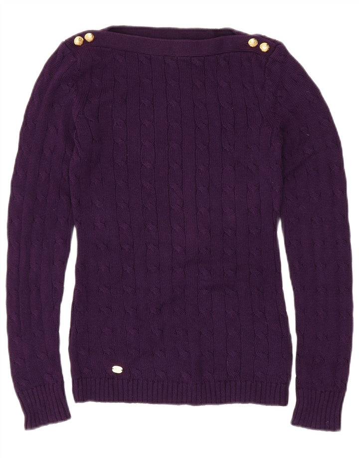 RALPH LAUREN Pull col bateau pour femme UK 2 2XS Violet Coton
