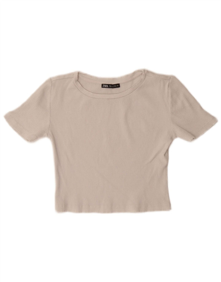 ZARA Womens Crop T-Shirt Top UK 8 Small Off White