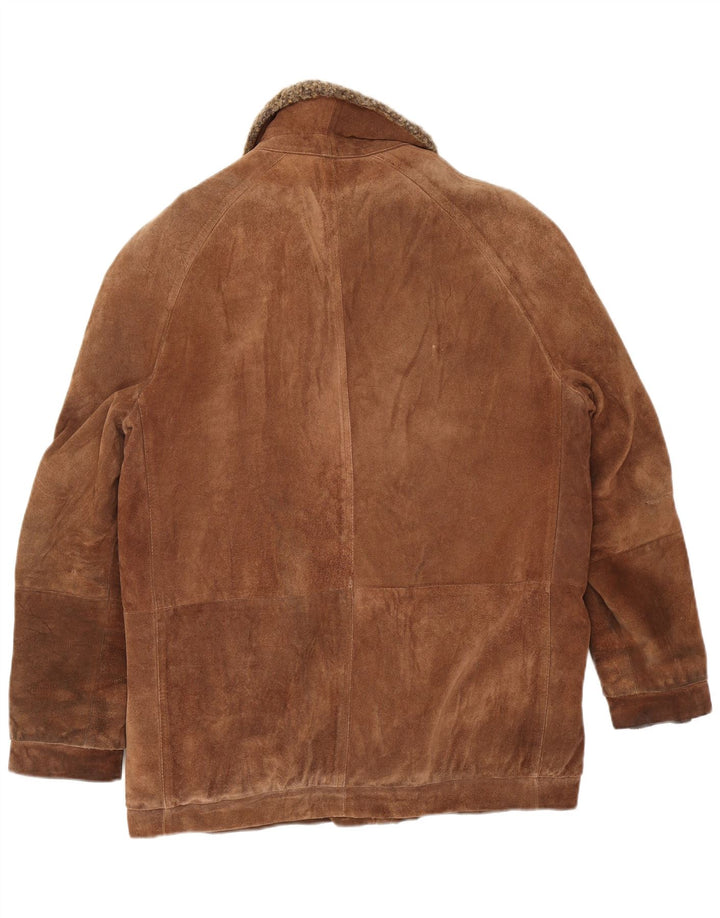 veste en peau de mouton en daim vintage pour hommes UK 38 Cuir brun moyen