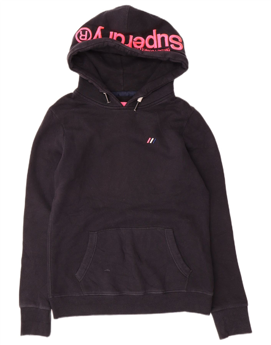 SUPERDRY Pull à capuche graphique pour femme UK 12 Bleu marine moyen Coton