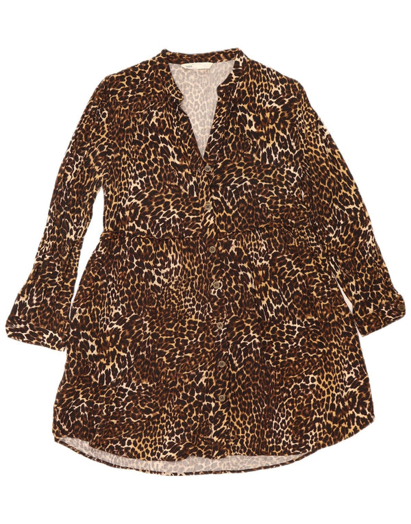 Zara Femme Z1975 Robe Chemise UK 10 Petit Marron Imprimé Animal Viscose