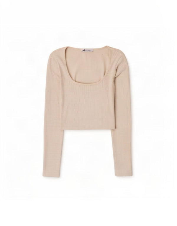 Zara Femme Crop Top Manches Longues UK 4 XS Nylon Blanc