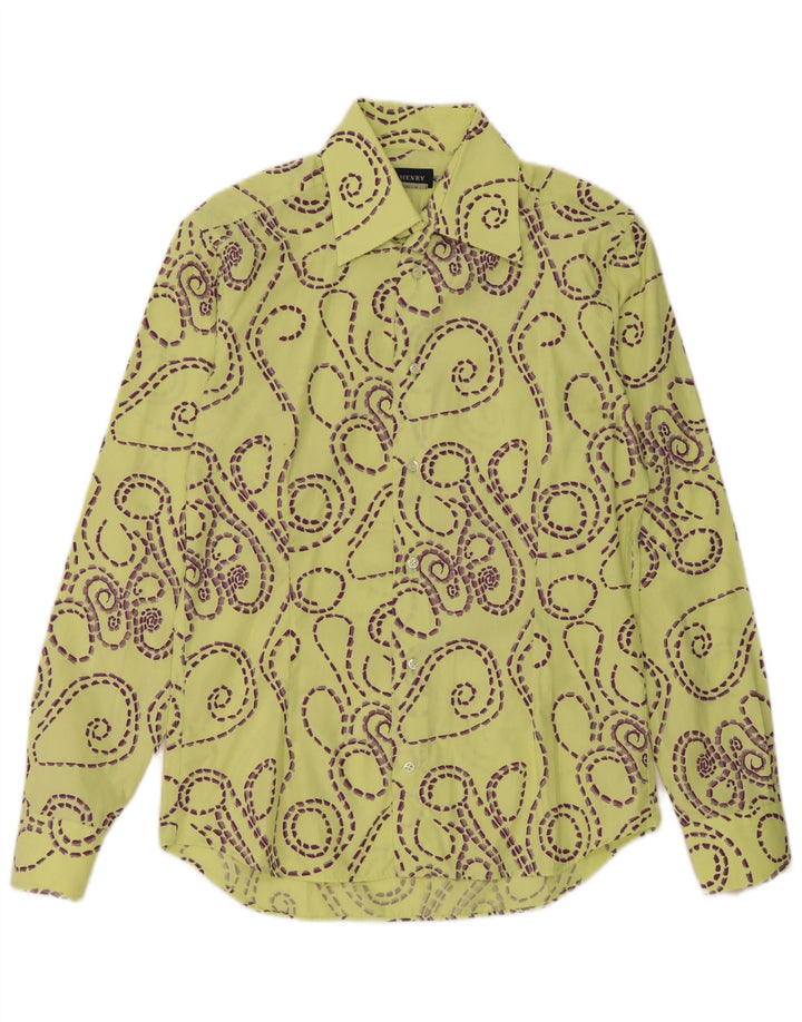 vintage Mens Abstract Pattern Slim Fit Chemise Taille 39 15 1/2 Jaune Moyen