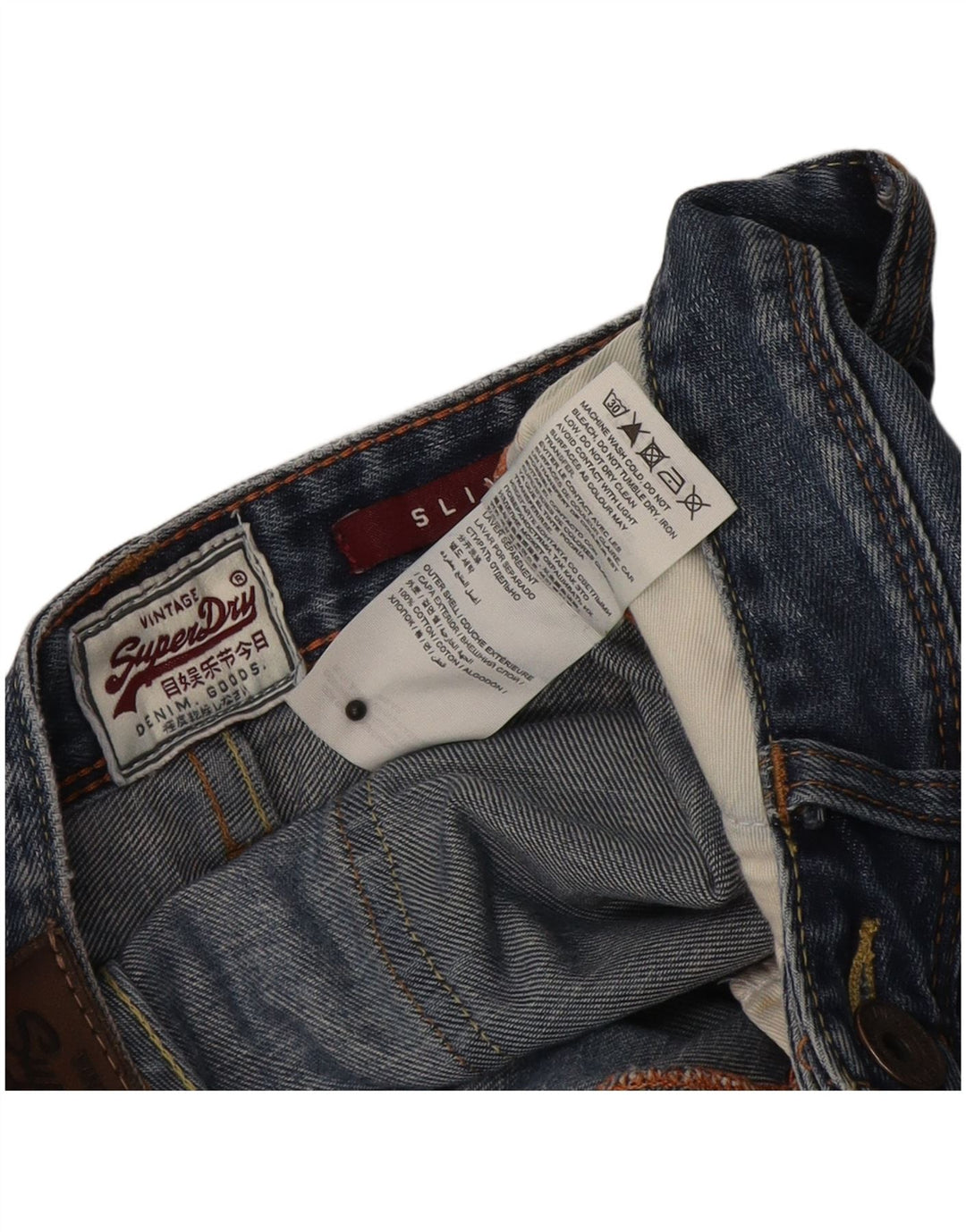 Superdry Jean Slim Déchiré Femme W28 L32 Bleu Coton