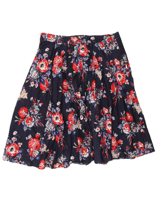 Laura Ashley Jupe plissée pour femme UK 14 Large W32 Bleu marine Coton floral