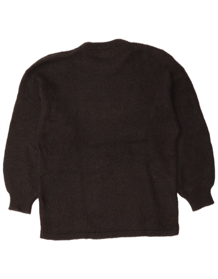 VINTAGE Pull long à col rond pour femme UK 18 XL Noir