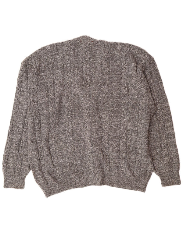 vintage Mens Cardigan Sweater IT 52 Grand Gris Moucheté Coton Classique