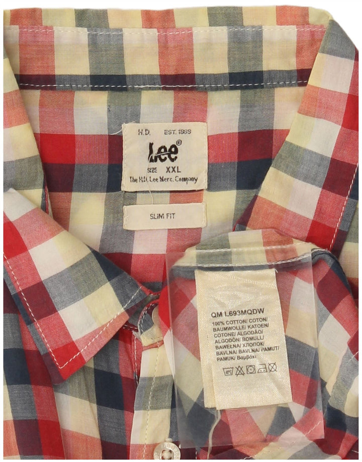 LEE Chemise Slim Fit à Manches Courtes pour Hommes 2XL Coton à Carreaux Rouge