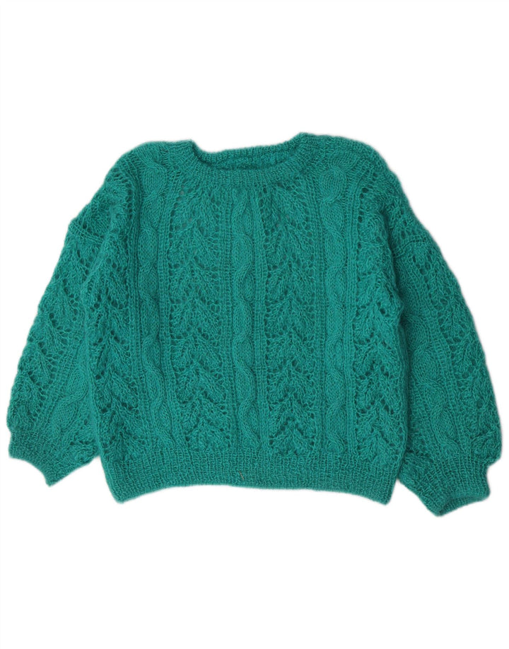 vintage Femme Crew Neck Jumper Pull UK 14 Vert Moyen