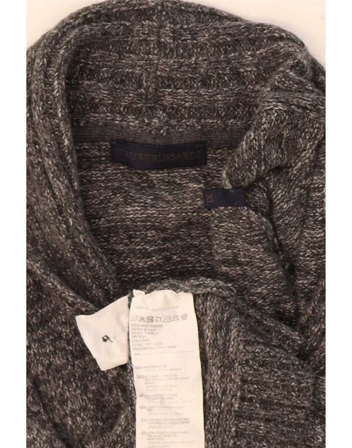Trussardi Pull Cardigan XL Gris Viscose Moucheté Homme
