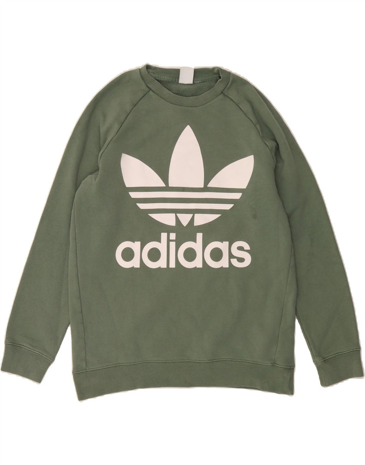 ADIDAS Mens Graphic Sweatshirt Jumper Medium Green Vintage Adidas and Second-Hand Adidas from Messina Hembry 
