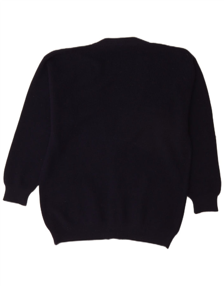 vintage Mens Cardigan Pull Grande Marine Bleu Nouvelle Laine