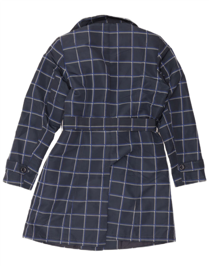 Marks & Spencer Trench-Coat Femme UK 12 Medium Bleu Marine à Carreaux Polyester