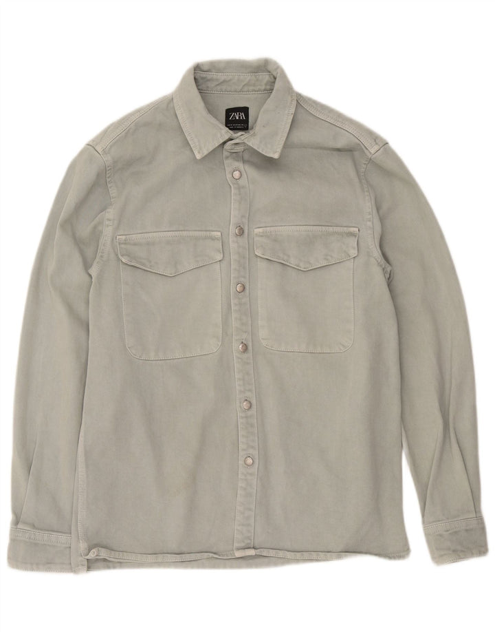 Zara Chemise En Jean Coupe Relax Homme Gris Moyen Coton