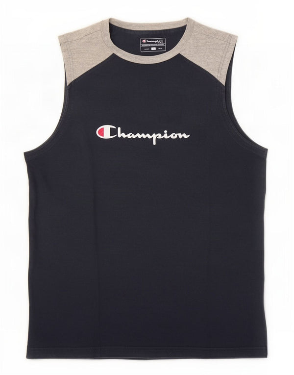 Champion Mens Graphic Vest Top Large Navy Blue Colourblock Cotton