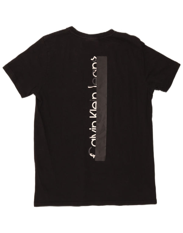 Calvin Klein Jeans T-shirt graphique pour femme UK 14 en coton noir moyen
