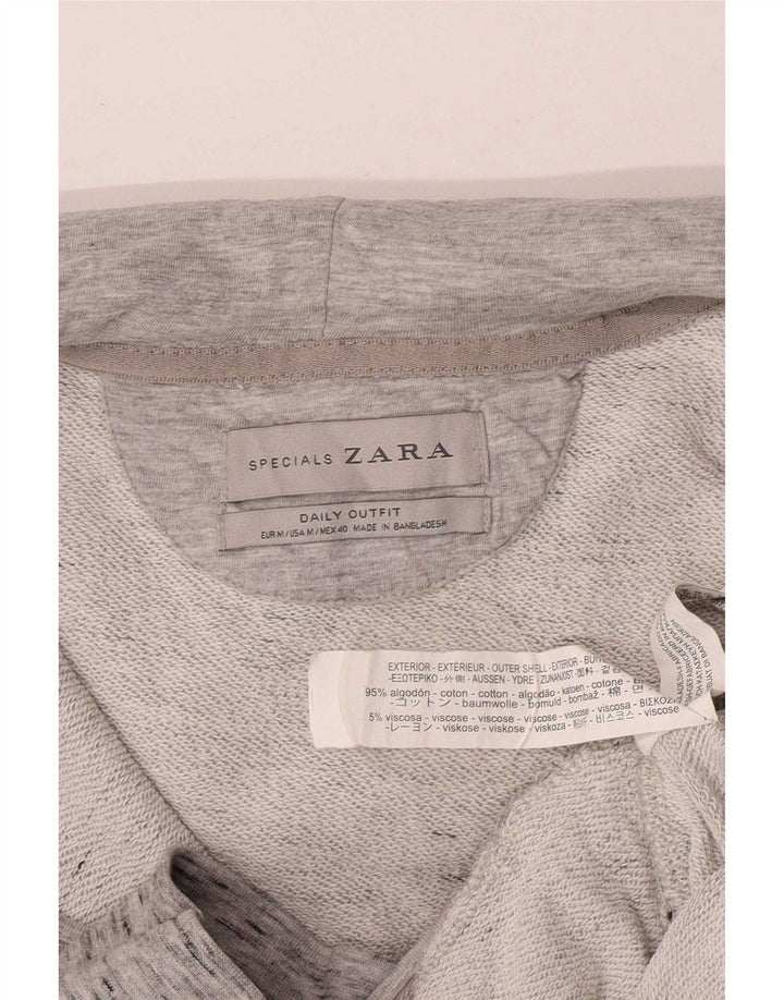 Zara Pull À Capuche Zippé Homme Gris Moyen Moucheté Coton