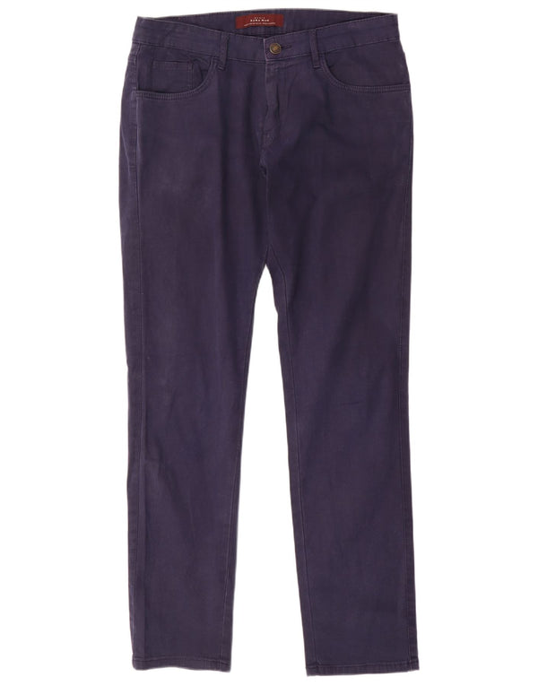 Zara Pantalon décontracté slim pour homme EU 42 Large W32 L31 Bleu marine Coton