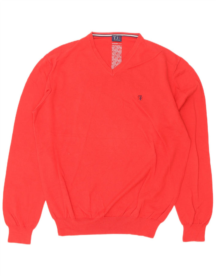 Trussardi Pull Col V Pull Large Rouge Coton Homme