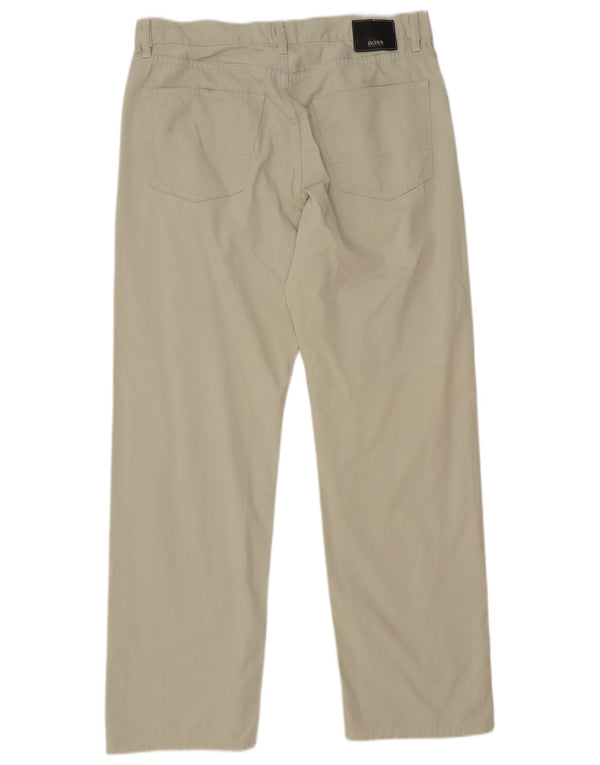 Hugo Boss Mens Straight Casual Trousers W36 L32 Grey Cotton