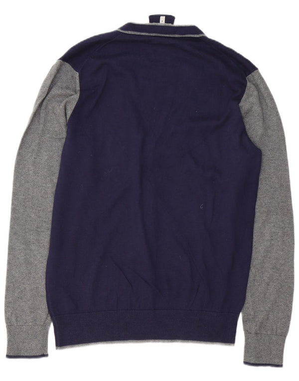 ARMANI JEANS Pull Cardigan Homme Bleu Marine Moyen Colorblock Coton