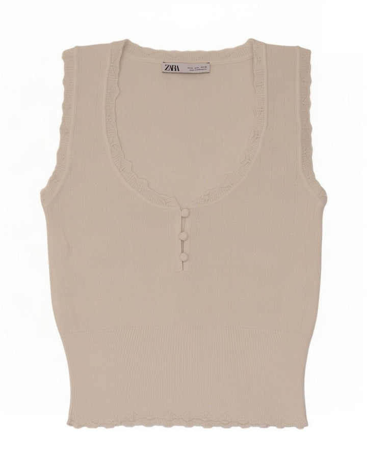 Zara Femme Débardeur UK 12 Medium Blanc Viscose