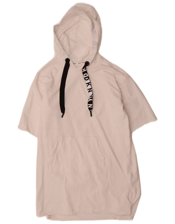 Dkny Robe à capuche à manches courtes pour femme UK 44 en coton blanc moyen
