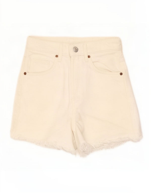 Zara Short en jean taille haute pour femme EU 34 2XS W22 Coton blanc cassé