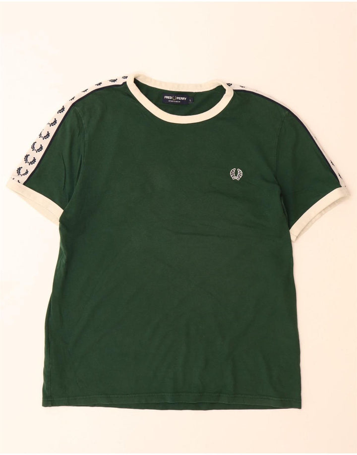 FRED PERRY T-Shirt Graphique Homme Grand Vert Colorblock Coton