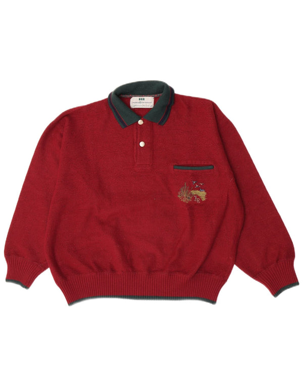 vintage Mens Polo Neck Jumper Pull Grande Bourgogne Colourblock Laine