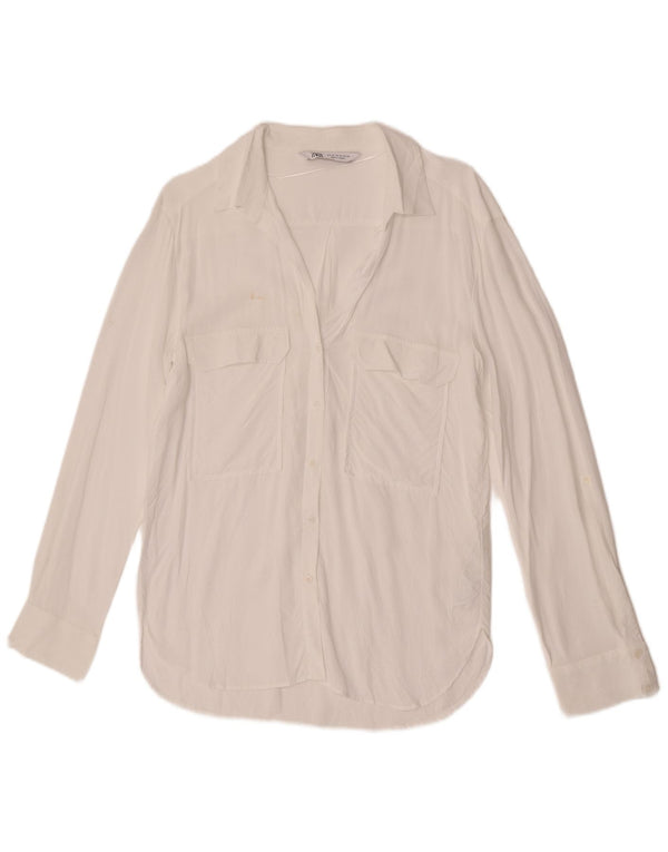 Zara Chemisier Femme Chemisier UK 12 Medium Blanc Viscose