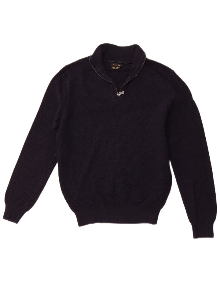 MASSIMO DUTTI Pull col zippé pour femme UK 12 Bleu marine moyen Coton