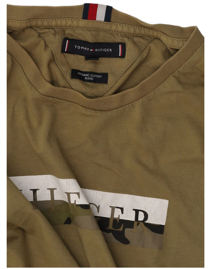 TOMMY HILFIGER T-Shirt Graphique Top Homme Kaki Moyen Coton