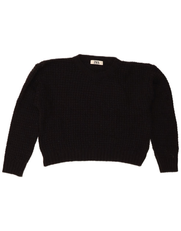 Zara Pull court à col rond pour femme UK 14 Noir moyen
