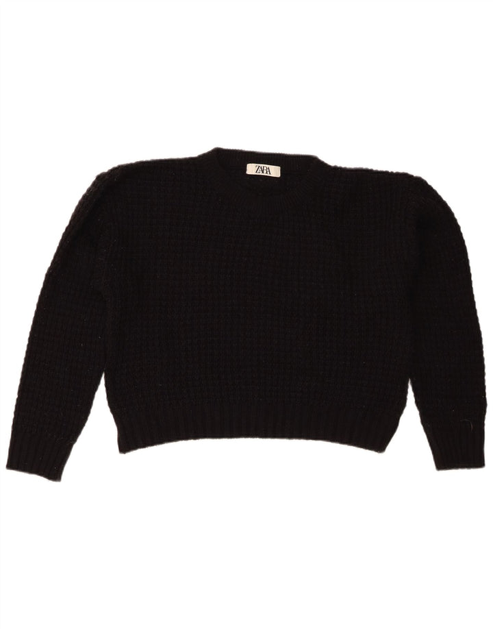 Zara Pull court à col rond pour femme UK 14 Noir moyen